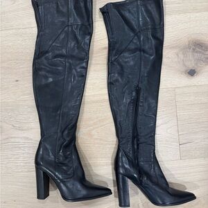 Vero Cuoio Black Over-the-Knee Leather High Block-Heel Boots